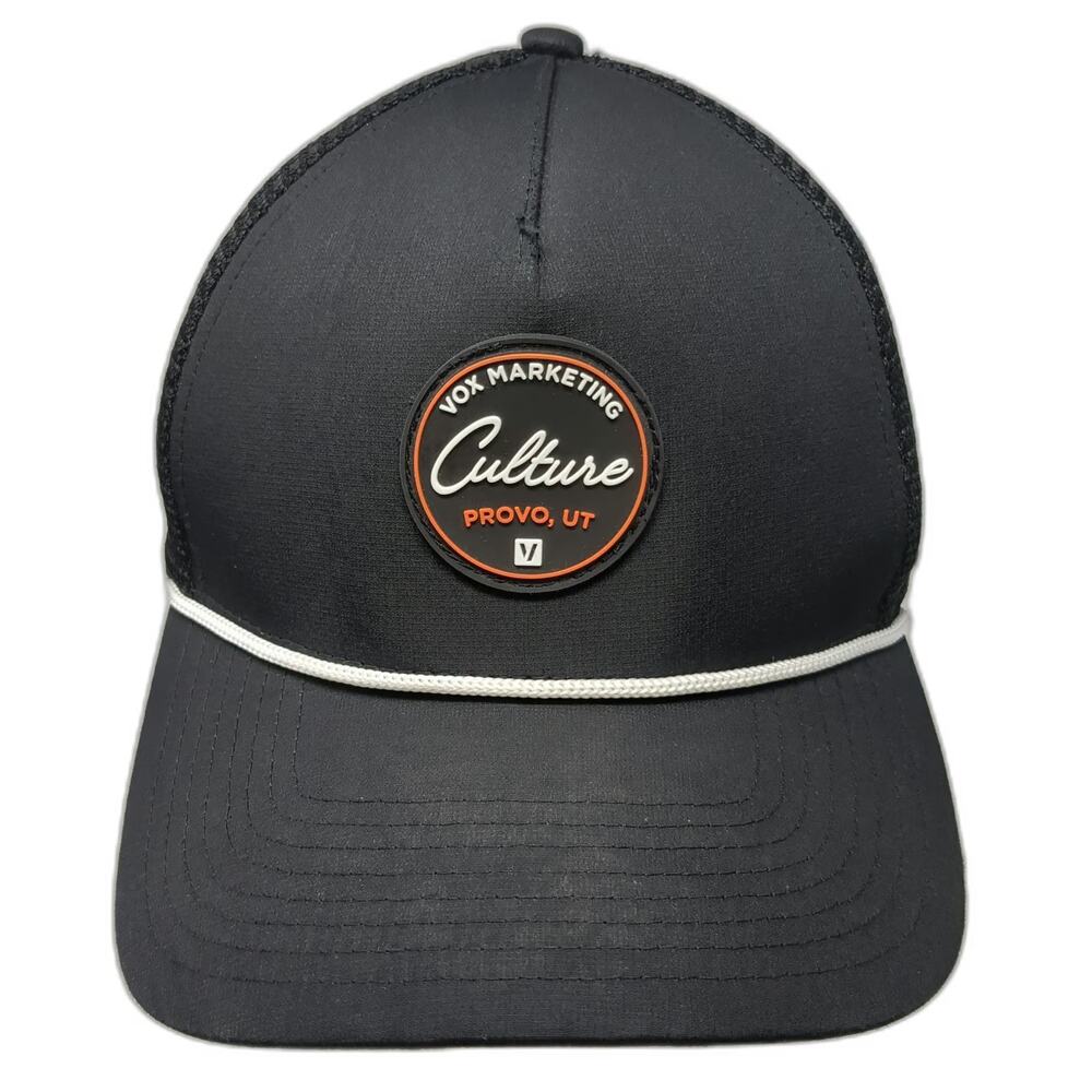 VOX Trucker Hat Black One Size Mesh Back Rope Snapback Marketing Culture Utah